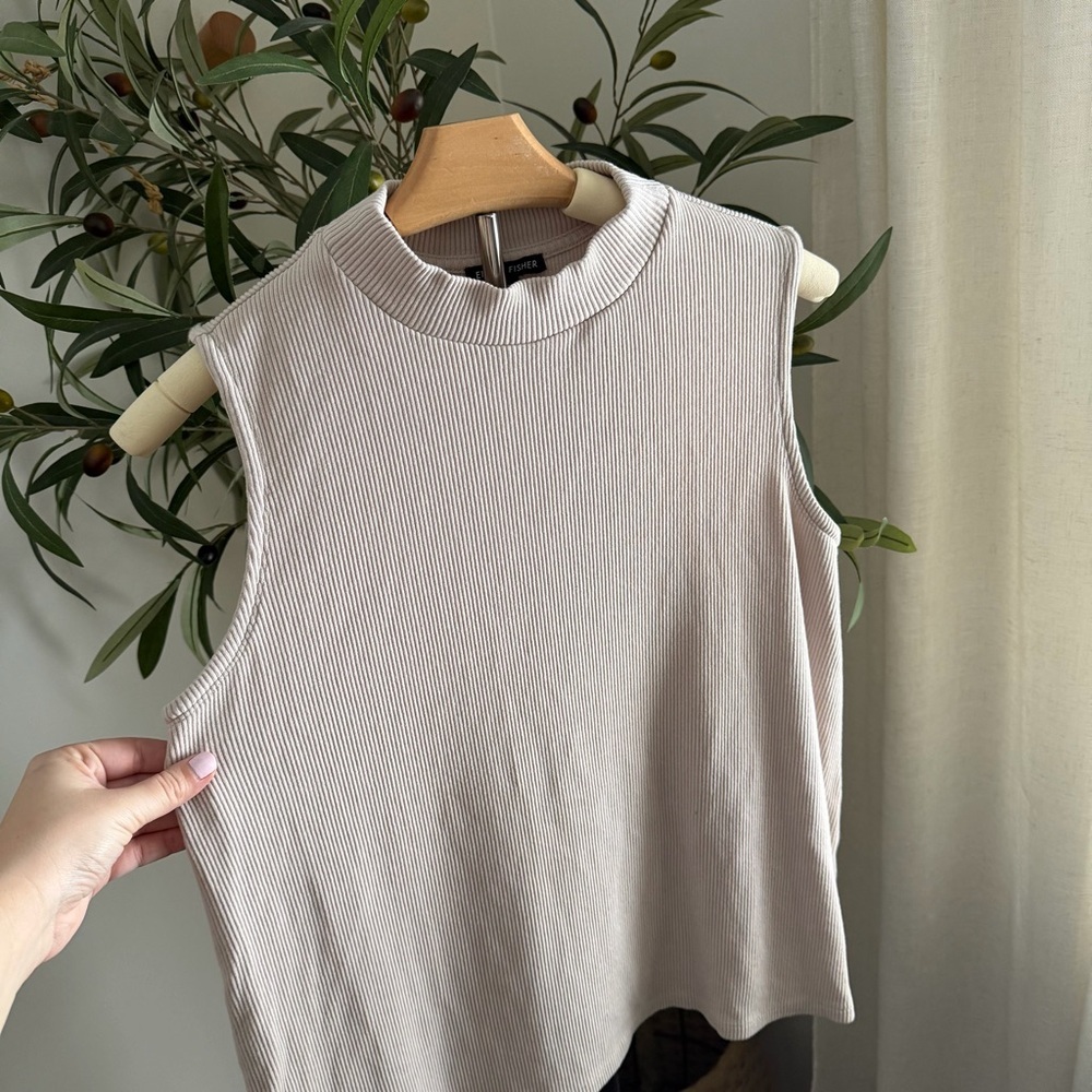 Eileen Fisher Ribbed Sleeveless Mock Neck Top Neutral Size M - Picture 4 of 8